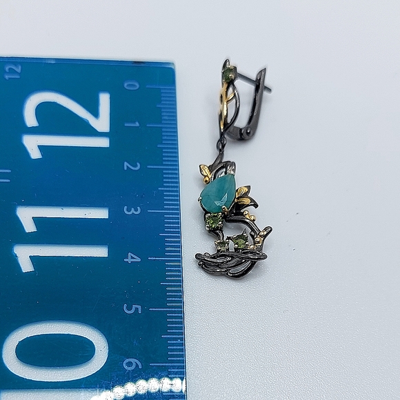 Natural Emerald 8x6mm & Chrome Diopside 925 Sterling Silver Earrings - Picture 5 of 7